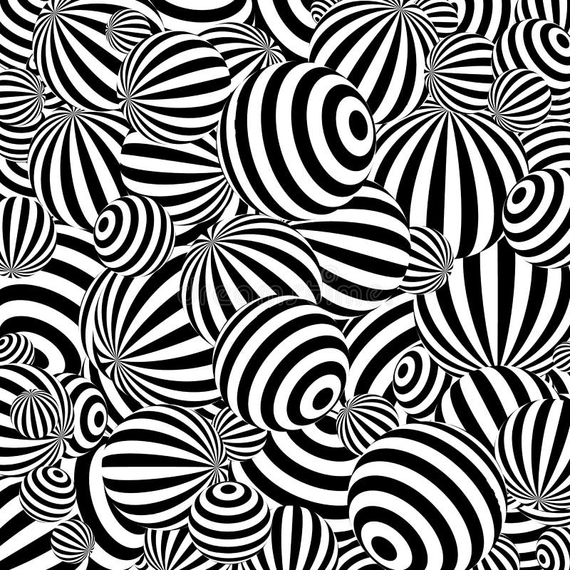Abstract Striped Spheres Background. Black and White. Stock Vector
