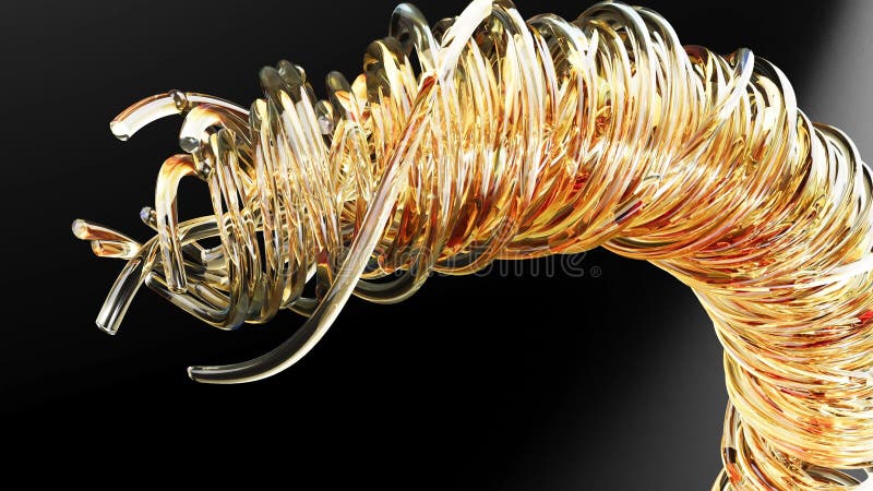 Abstract structure made of what appears to be translucent golden glass or plastic tubes. These tubes are intricately coiled and royalty free stock photography