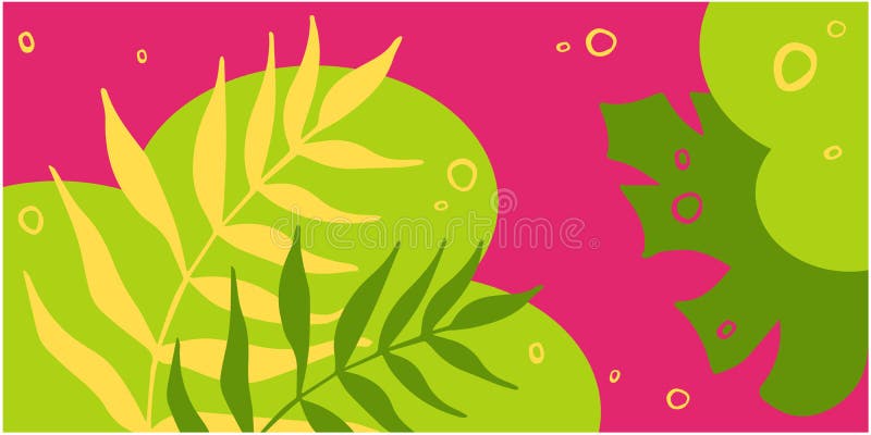 Abstract Summer Pink Background with Green Foliage. Vector Flat Summer ...