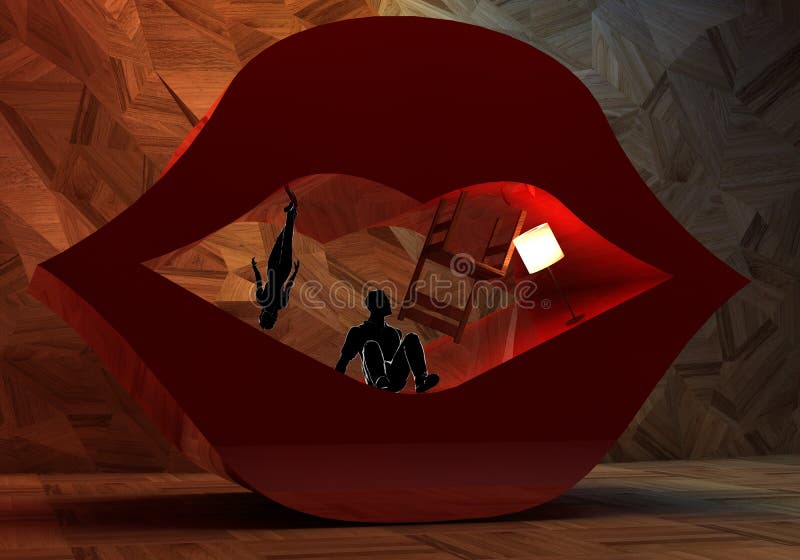 Abstract surreal interior and couple into open lips royalty free illustration Abstract surreal interior and couple into open lips royalty free illustration