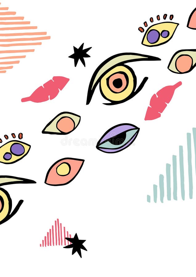 Abstract surreal posters with devilish eyes and natural shapes. Modern abstract composition. Minimal wall art stock illustration Abstract surreal posters with devilish eyes and natural shapes. Modern abstract composition. Minimal wall art stock illustration