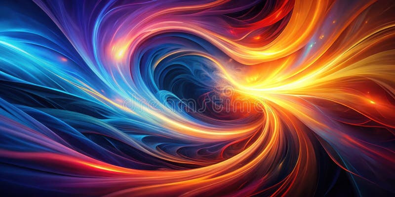 Abstract swirling cosmic energy, vibrant hues of blue and orange converge in a fiery vortex. Generative AI royalty free illustration