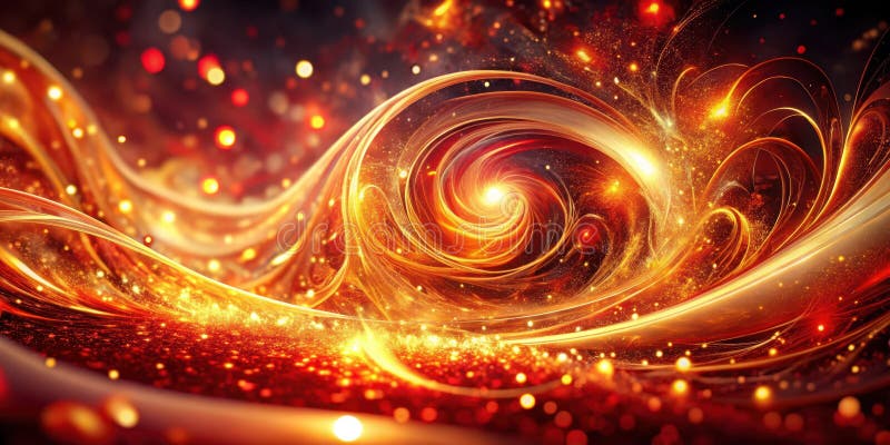 Abstract swirling fiery vortex of light and energy, a cosmic nebula of gold and red hues. Generative AI royalty free illustration