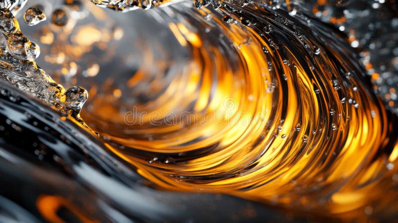 Abstract swirling liquid amber gold and black hues stock de ilustración