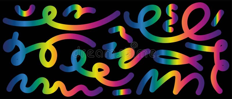 Abstract swirling neon shapes set on black, Linear rainbow fluid spirals, Vector illustration vector illustration
