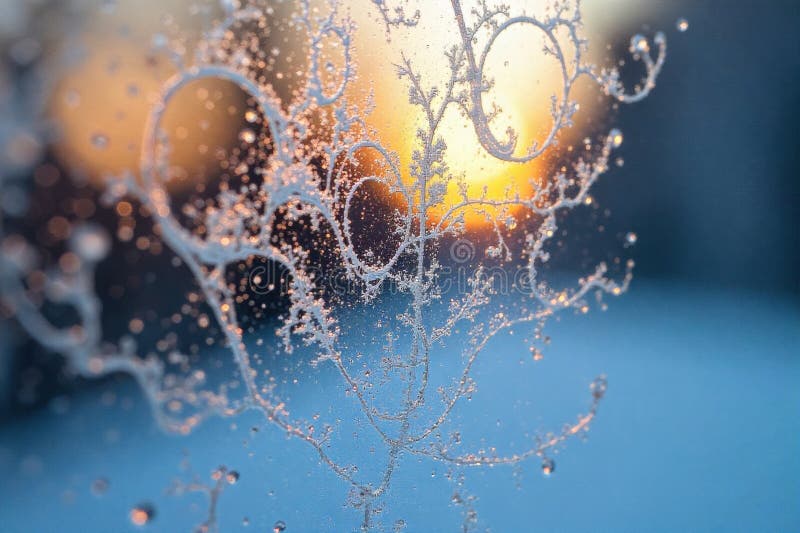 Abstract swirling patterns of frost and ice crystals on a frozen surface, blurred to create a mesmerizing, textured, and delicate vector illustration