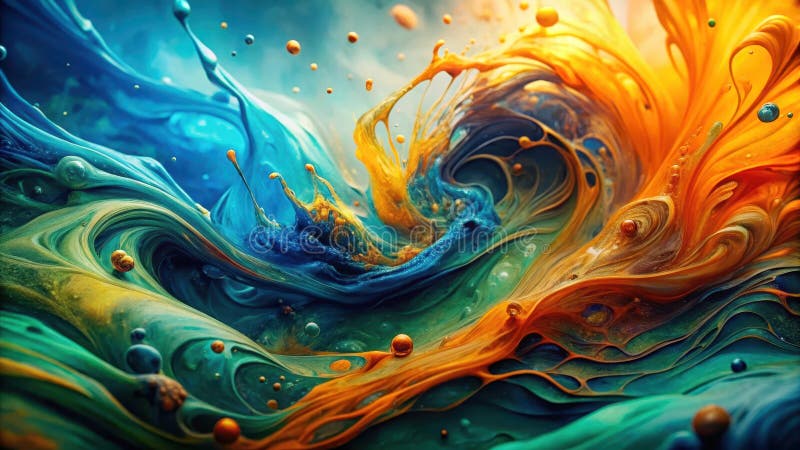 Abstract swirling vibrant hues of teal, gold, and amber create a dynamic, mesmerizing fluid art composition. Generative AI royalty free illustration