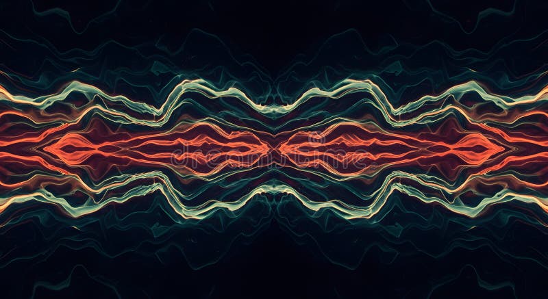 Abstract symmetrical pattern with orange and teal wavy lines stock illustration