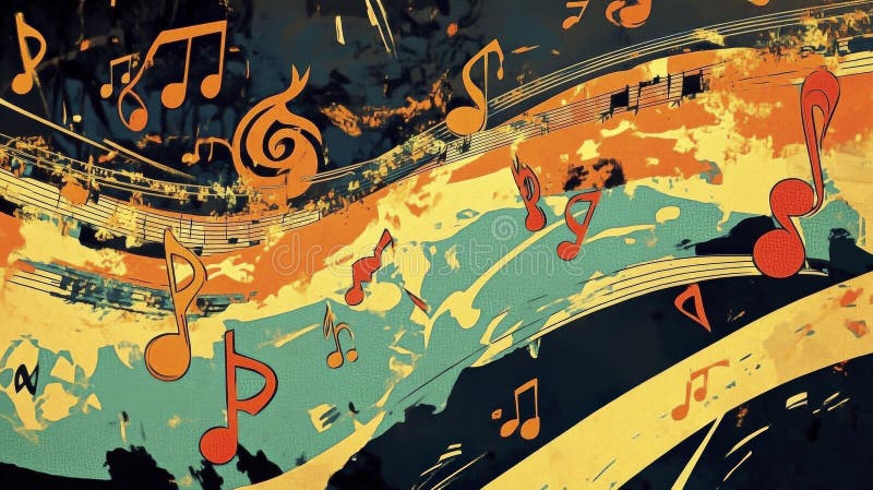 Abstract Symphony of Music Notes and Brushstrokes royalty free illustration