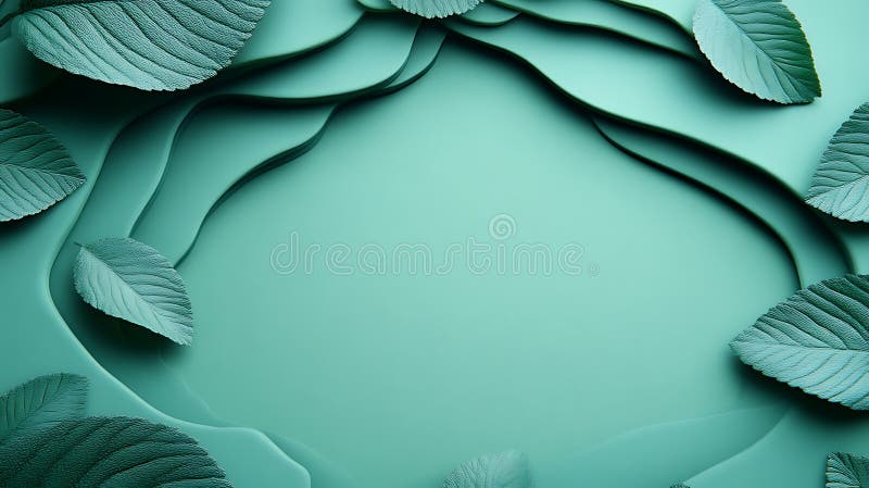Abstract Teal Background With Green Leaves royalty free illustration