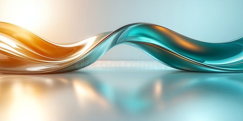 Abstract Teal Gold Lichid Wave Modern Design Background 3d art flow blue aqua shiny curve fluid blue royalty free illustration