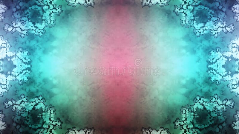 Abstract Teal Pink Fractal Background Design. An abstract image featuring a teal and pink gradient background adorned with intricate fractal patterns at the edges