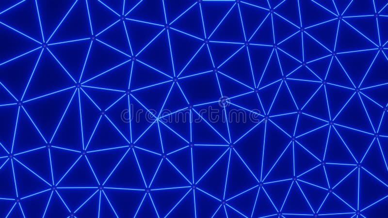 Abstract technological background of blue triangles with a neon effect stock illustration