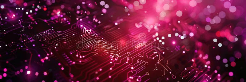 Abstract technological banner background in red and purple colors microchip surface royalty free illustration