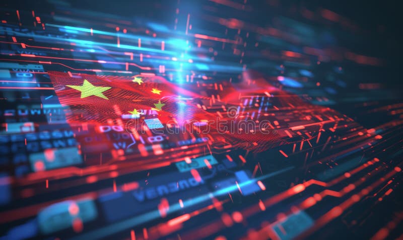 Abstract technological China flag, template background stock illustration