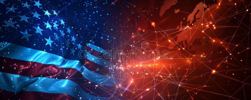 Abstract technological USA flag, template background vector illustration
