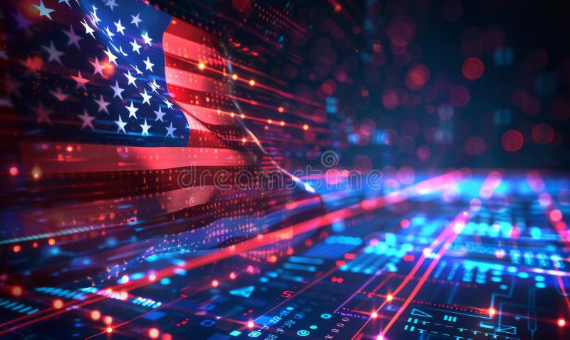 Abstract technological USA flag, template background royalty free illustration