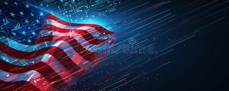 Abstract technological USA flag, template background royalty free illustration