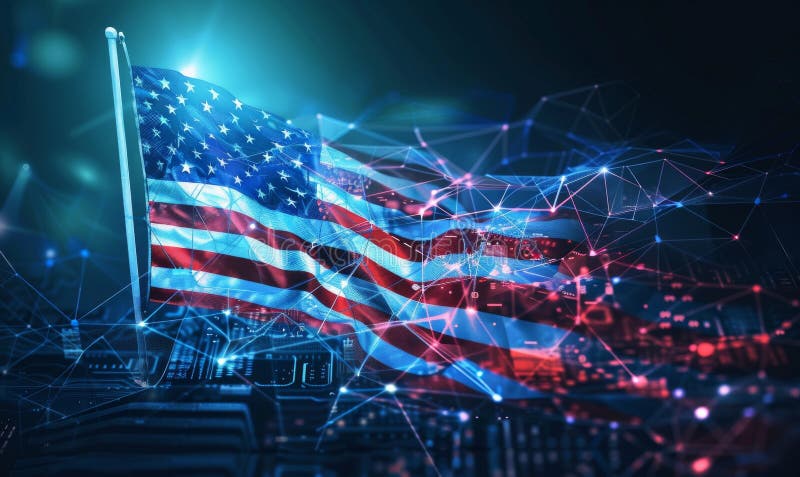 Abstract technological USA flag, template background stock illustration