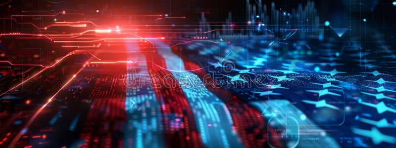 Abstract technological USA flag, template background vector illustration