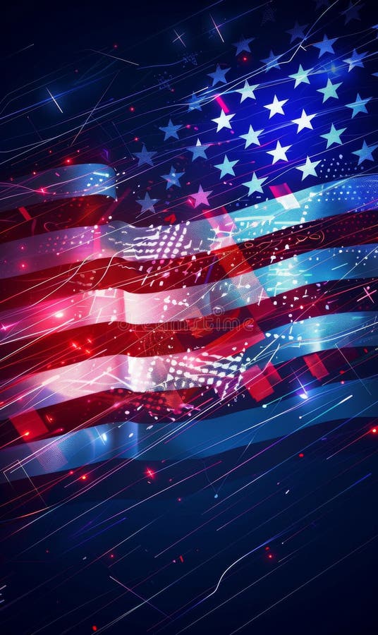 Abstract technological USA flag, template background stock illustration