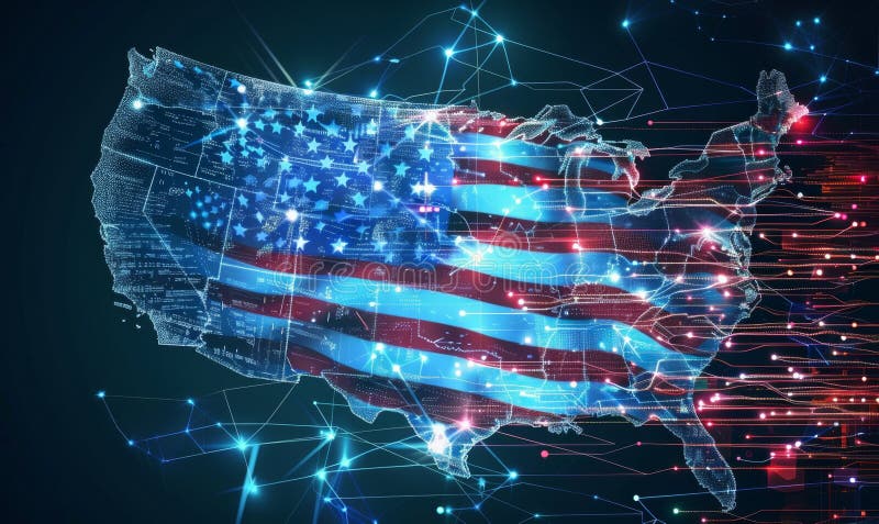 Abstract technological USA flag, template background stock illustration
