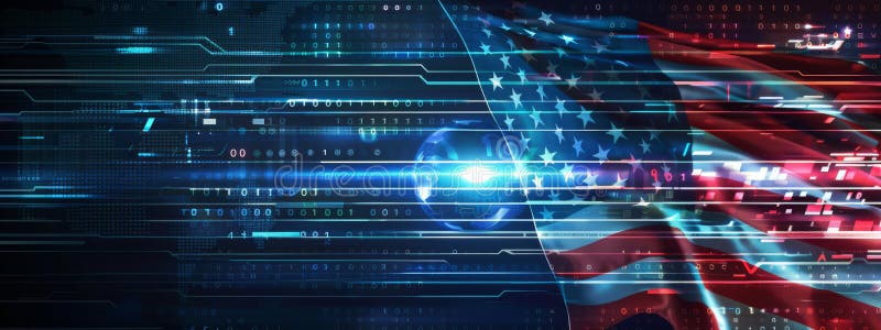 Abstract technological USA flag, template background royalty free illustration