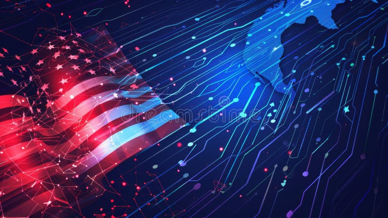 Abstract technological USA flag, template background stock illustration