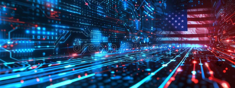 Abstract technological USA flag, template background vector illustration