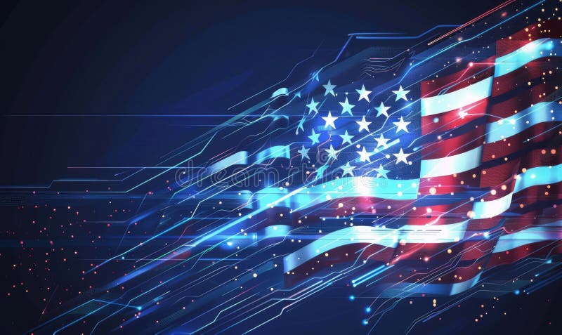 Abstract technological USA flag, template background royalty free illustration