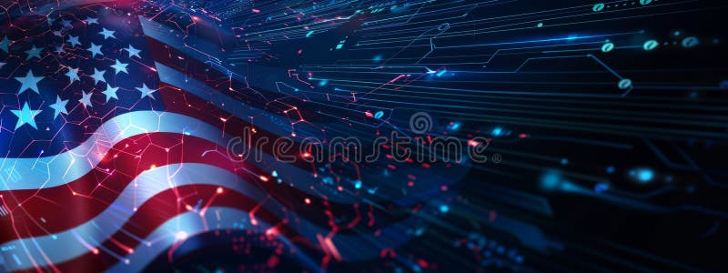 Abstract technological USA flag, template background vector illustration