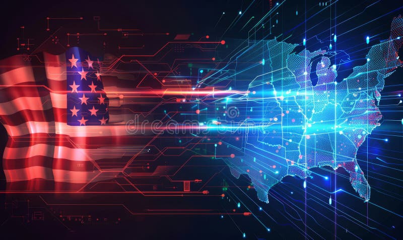 Abstract technological USA flag, template background vector illustration