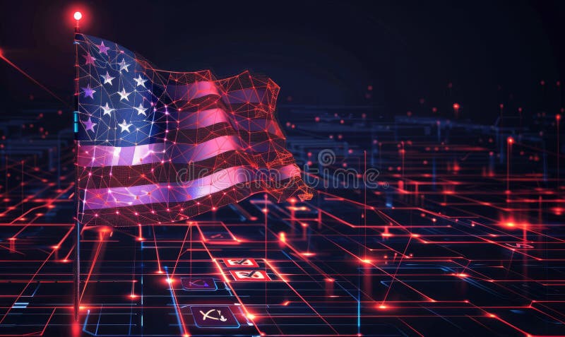 Abstract technological USA flag, template background royalty free illustration