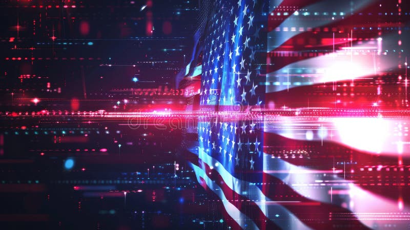 Abstract technological USA flag, template background stock illustration