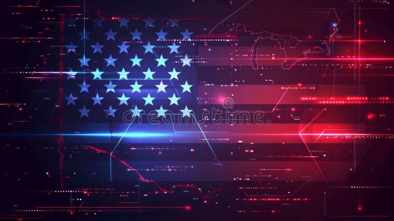 Abstract technological USA flag, template background royalty free illustration