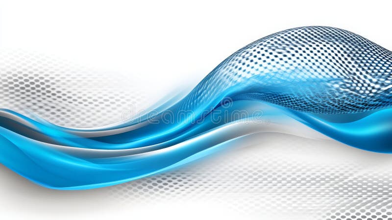 Abstract Technology Background. Blue Bright Wavy Lines, Dots, and Hexagon Mesh on White Background. royalty free illustration