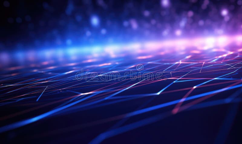 Abstract technology background with blue and purple glowing lines royalty free illustration