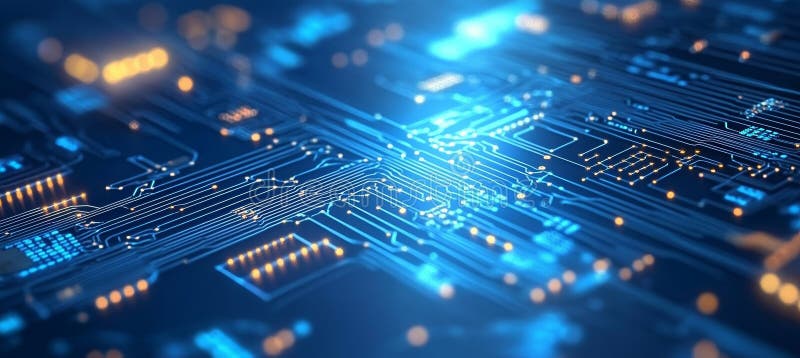 Abstract Technology Background. Circuit Board With Electronic Components, 3D Rendering royalty free illustration