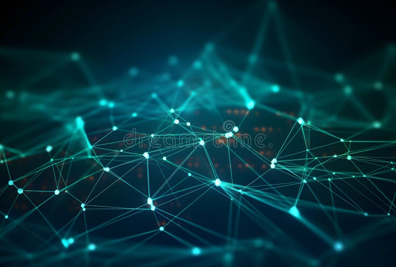 Abstract technology background with connected dots for wireless, network, or digital design. Generative AI stock illustration