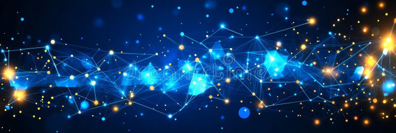 Abstract Technology Background With Connected Dots, Lines, And Triangles On A Blue Background. royalty free illustration