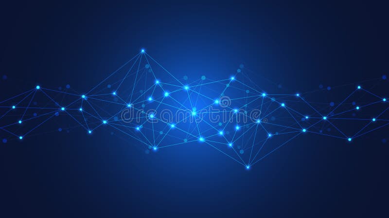 Abstract technology background with connecting dots and lines. Digital technology of global network connection and stock illustration