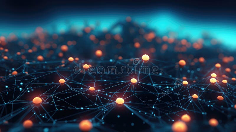 Abstract technology background with a cyber network grid and connected particles vector illustration