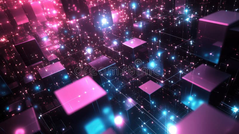 Abstract technology background, 3d render, computer digital illustration, square design stock illustration
