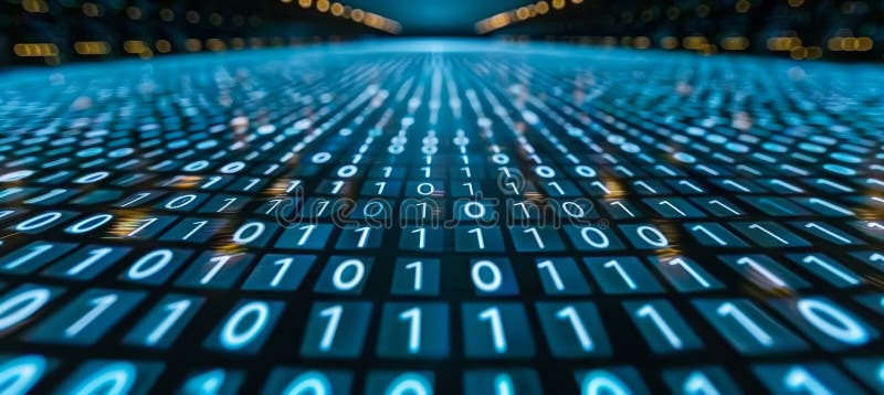 Abstract Technology Background, Data Flow in Cyberspace, Big Data and Binary Code Concept. stock illustration