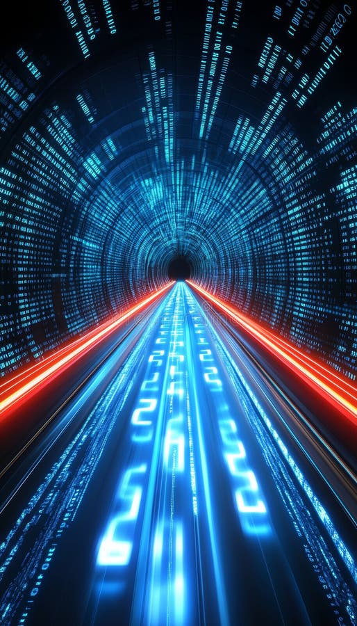 Abstract Technology Background. Digital Binary Data Tunnel. Big Data. High Speed Data Transfer. vector illustration
