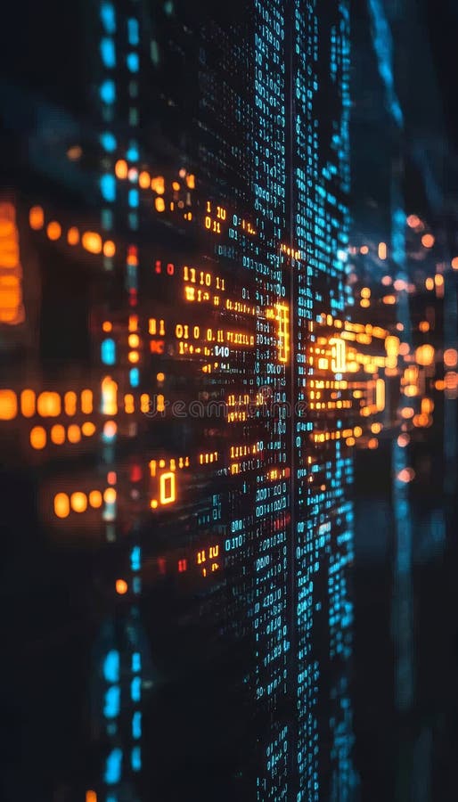 Abstract Technology Background, Digits Code On Screen. Binary Code Numbers. Big Data Concept. stock illustration