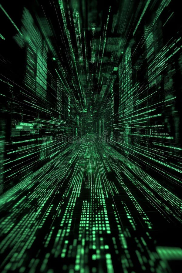 Abstract Technology Background, Futuristic Green Matrix Style Code Display on Black Background vector illustration