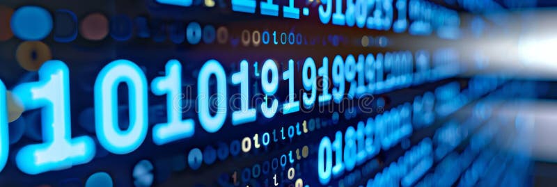 Abstract Technology Background With Glowing Blue Binary Code Flowing Across, 3D Rendering vector illustration