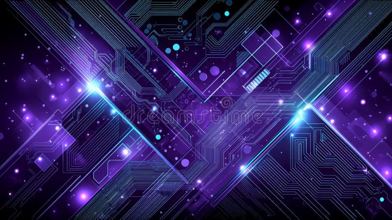 Abstract technology background with glowing circuit board and lights, exploring digital innovation futuristic design stock illustration