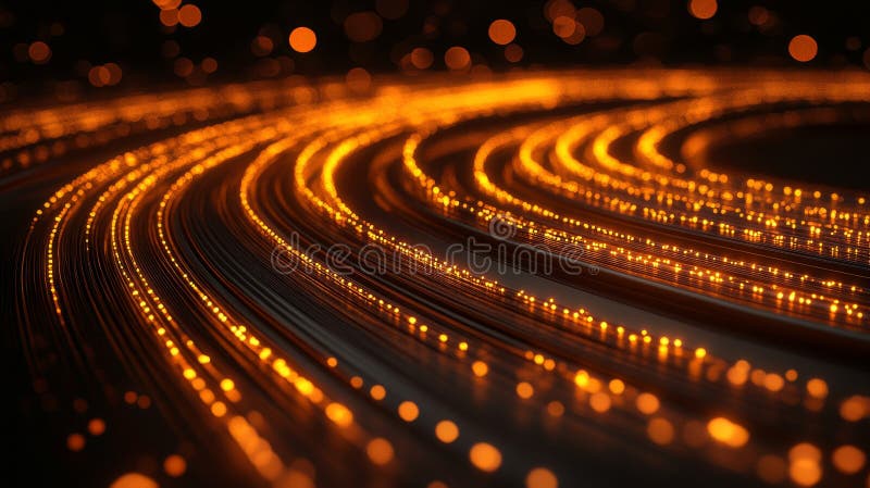Abstract Technology Background with Glowing Fiber Optic Connections. Art. stock illustration.